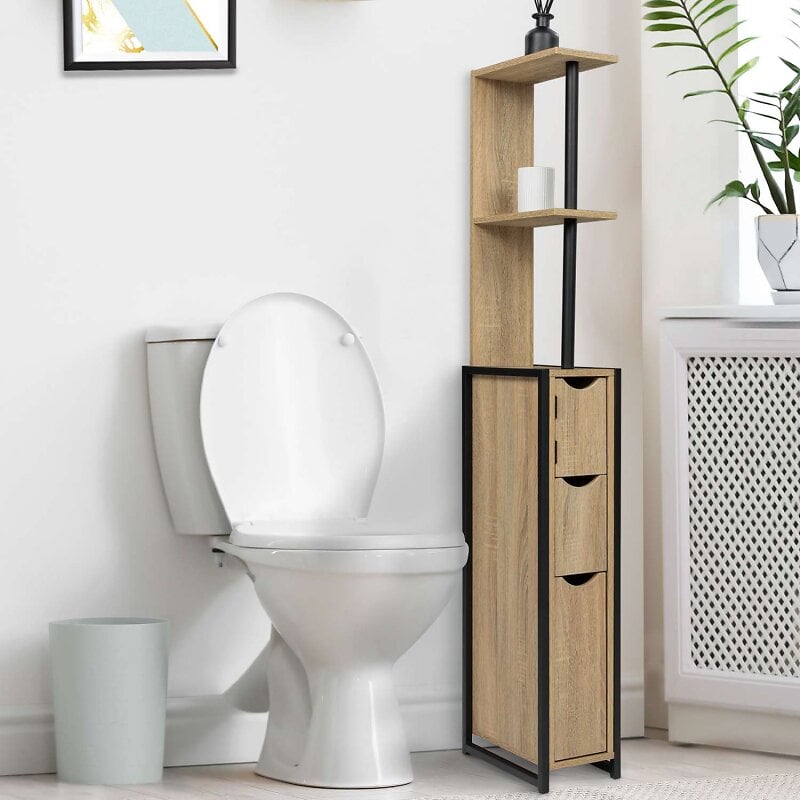 Meuble wc étagère willy bois gain de place pour toilette 2 portes hêtre -  Conforama