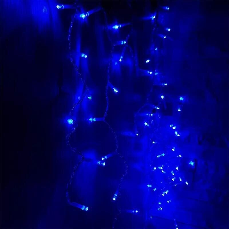 rideau lumineux 120led ip44 2m 8 modes - câble transparent, bleu - silamp
