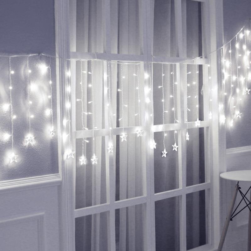 rideau lumineux etoiles 100led ip44 2x0.7m - câble transparent, blanc froid - silamp