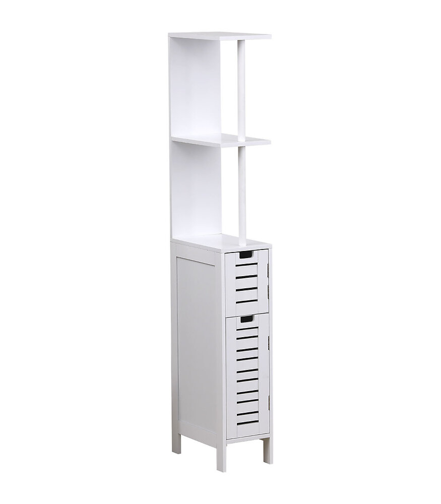 meuble colonne de salle de bain 2 porte 2 étagères h 130 cm - blanc miami