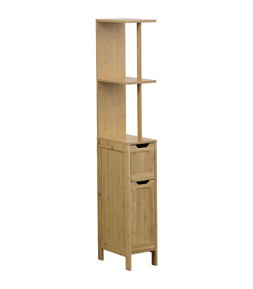 meuble colonne de salle de bain 2 porte 2 étagères h 130 cm - bambou