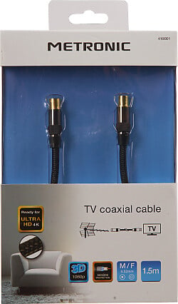 Cable antenne coaxial MF - 1.5m - Coude - Noir