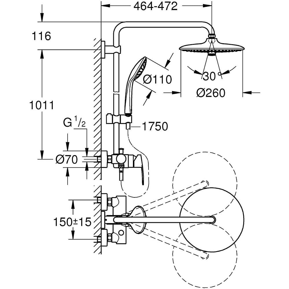 Colonne de douche Grohe Vitalo 260 Joy trois zones de jets différentes