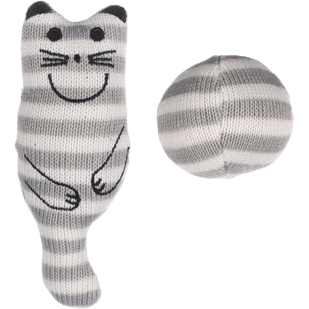 jouet chat gris + balle avec catnip 13 cm x 3 cm pour chat