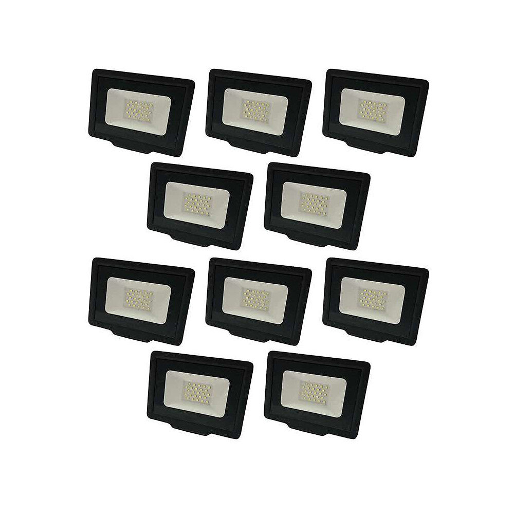 lot de 10 projecteurs led noirs 20w (100w) étanche ip65 1600lm - blanc naturel 4500k