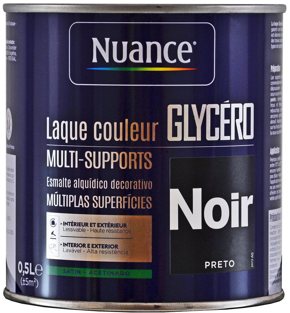 NUANCE - Laque glycéro multi-supports noir satin 0.5L - large
