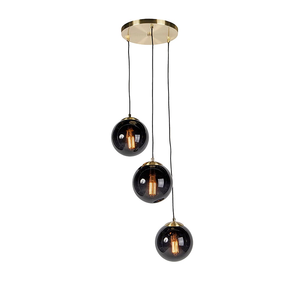 lampe suspendue intelligente en laiton avec verre noir avec 3 wifi st64 - pallon