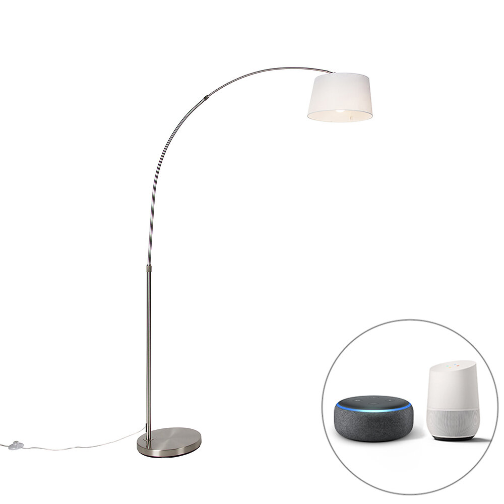lampe à arc intelligente en acier avec abat-jour en tissu blanc, y compris wifi a60 - arc basic