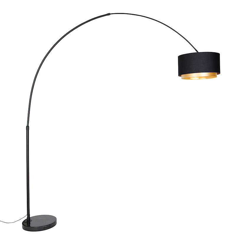 lampe à arc moderne noire avec abat-jour duo noir et or - xxl
