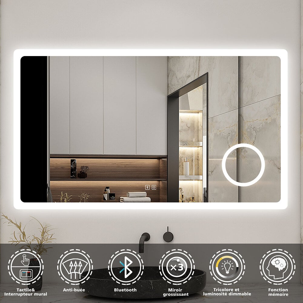 Miroir LED Mawialux, 180 cm, Rectangle, Chauffage, Horloge numérique, ML-180LS- V