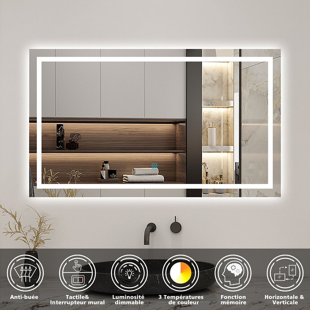 Miroir salle de bain ROND avec éclairage LED et contour noir - Ø50cm - GO  BLACK LED
