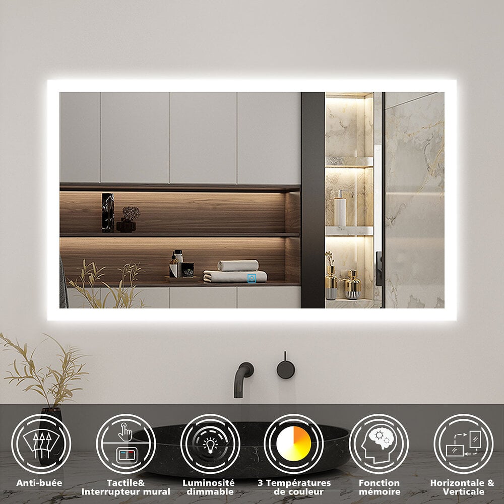 Miroir salle de bain avec eclairage LED - 120x70cm - GO LED - Aurlane
