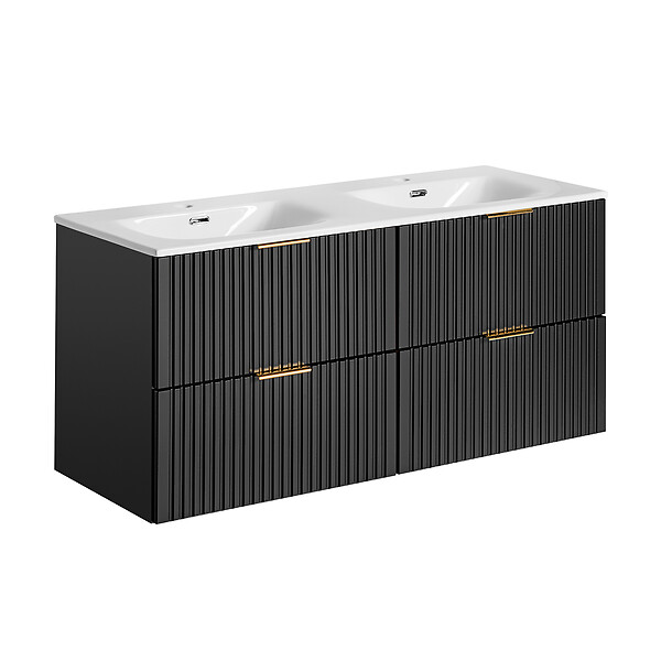 petits meubles - Meuble double vasque encastrée 120cm Adriel Noir - large