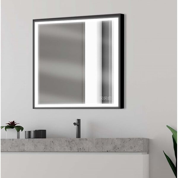 Miroir salle de bain ROND avec éclairage LED et contour noir - Ø60cm - GO  BLACK LED - Aurlane