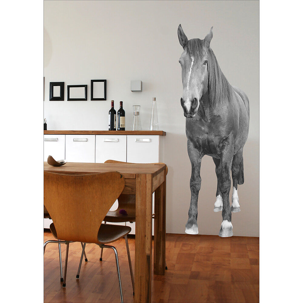 sticker mural cheval noir et blanc 58x172cm - décoration murale animaux - autocollant cheval 58 cm x 172 cm