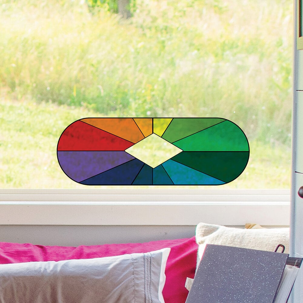 Stickers décoratifs électrostatique, vitrail contemporain, formes  géométriques abstraites, raccordable, 150 cm X 67,5 cm