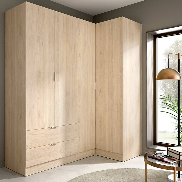 Armoire dressing d'angle avec 1 porte en bois effet chêne