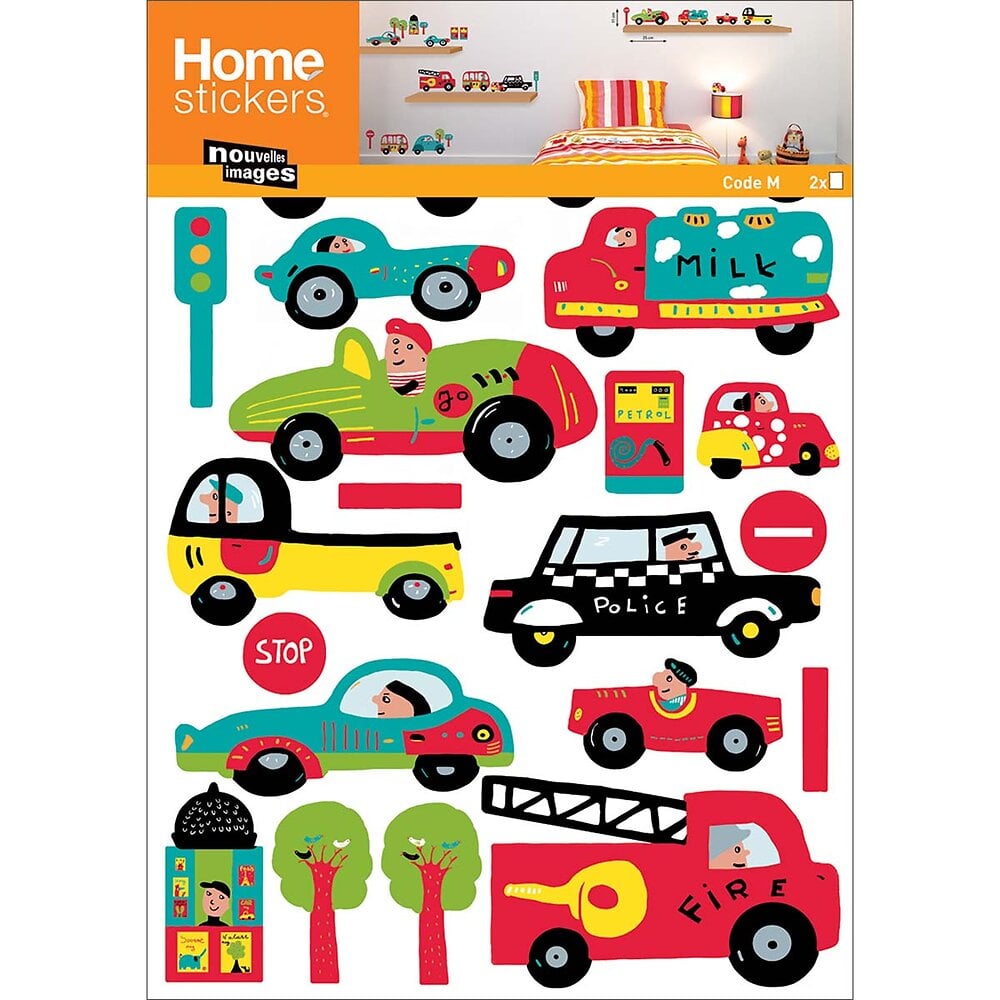 Sticker mural enfant Voitures 50x70cm facile à poser x2
