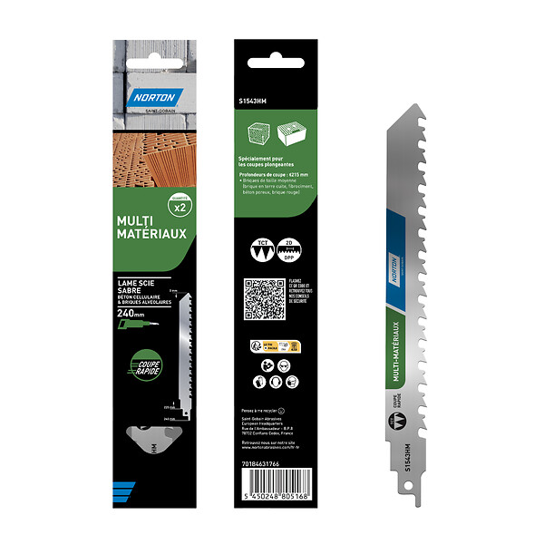 3 x SabreCut SCRS1543HM_3 Wolfraamcarbide 240mm 2 TPI S1543HM Kleine Bakstenen Poroton Fibre Cement Beton Rechte Snijden Vergeldende Sabrezaag Compatibel met Bosch Dewalt en vele anderen