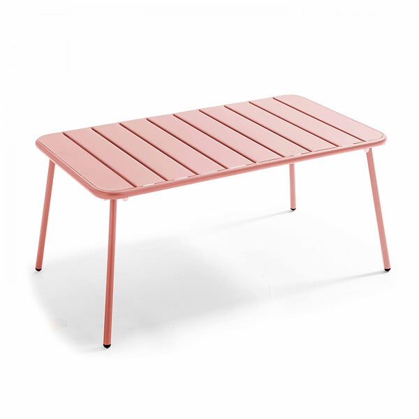 OVIALA - Salon de  jardin 4 places et 1 table basse en acier argile - large