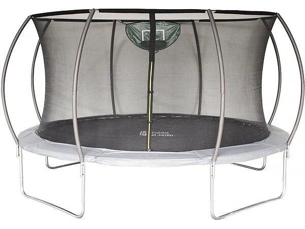 Trampoline avec filet intérieur et panier de basket jumper Ø4,25 m - Gris
