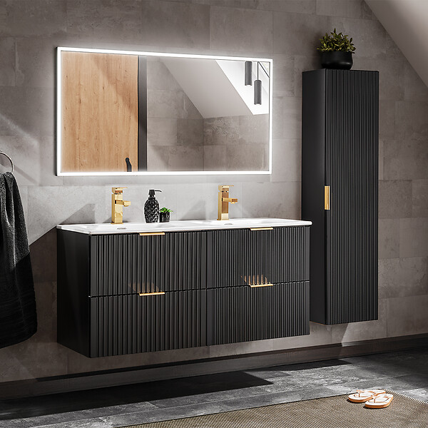 petits meubles - Meuble double vasque encastrée 120cm Adriel Noir - large