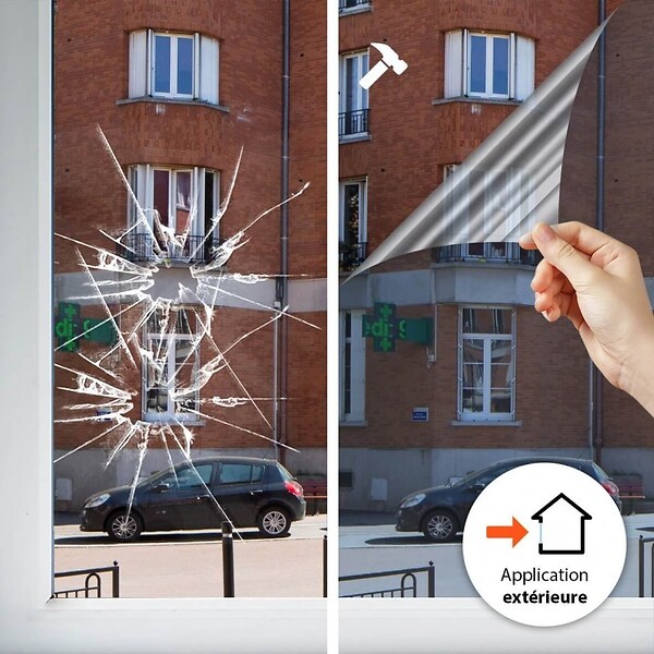 DIMEXACT - Film de sécurité et anti chaleur pour choc depuis l'intérieur alu foncé - 125 microns - 152 cm x 2 m - en Rouleau - large