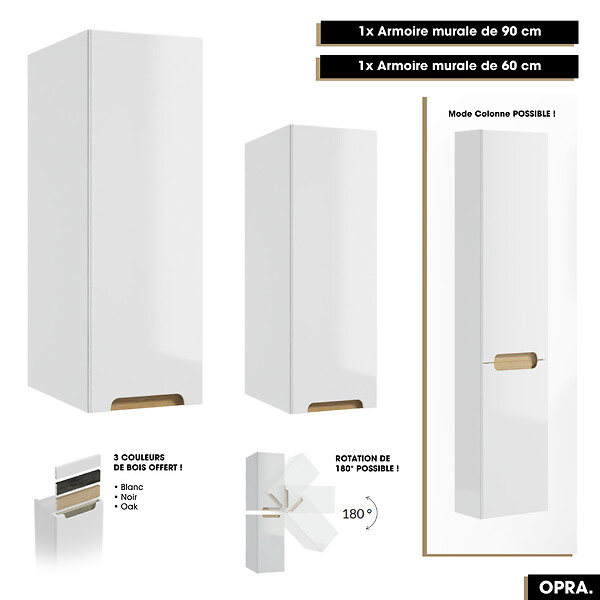OTITEC - Ensemble complet de salle de bain - Meuble - Plan - Armoires - Miroir - Vasque à poser avec Siphon OFFERT | OPRA | 80 x 60 x 45 cm - large