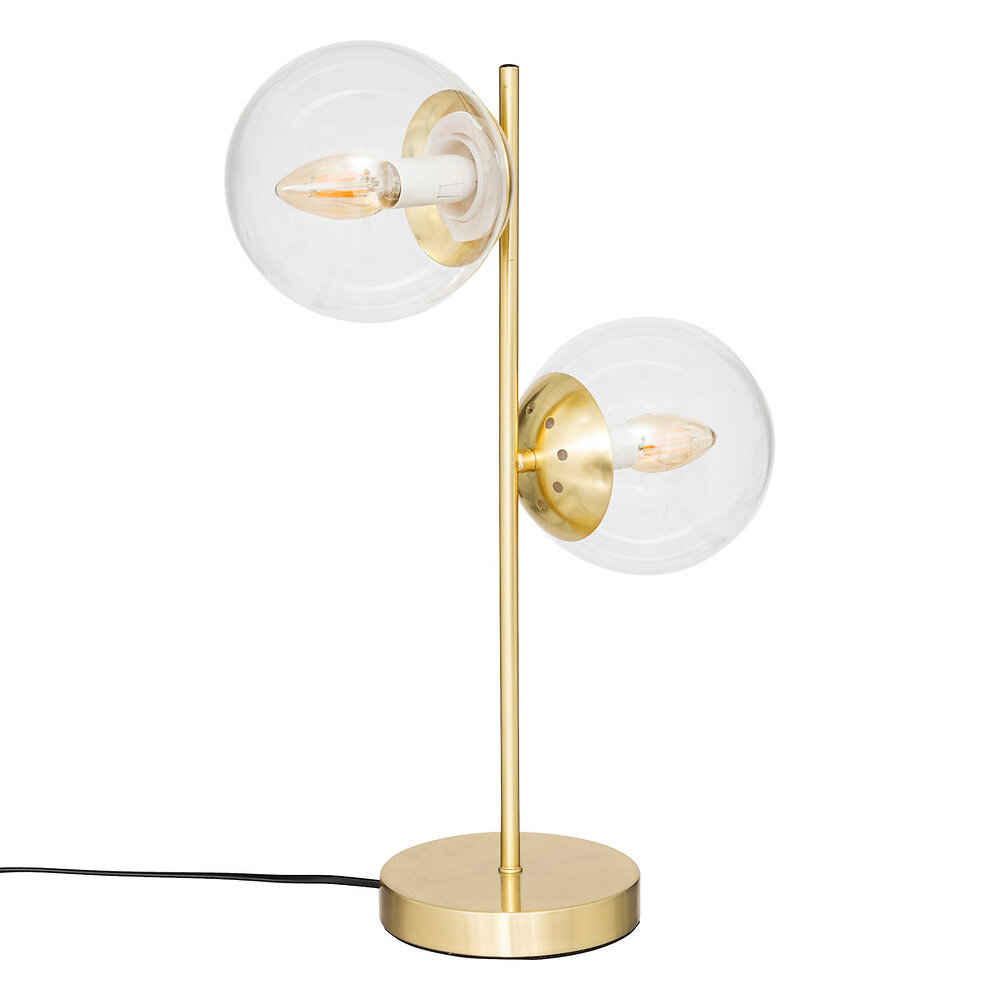 lampe à poser 2 globes en verre et métal doré h 48 cm