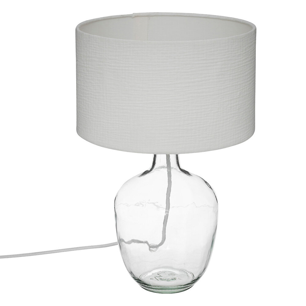 lampe à poser en verre et abat-jour en coton blanc h 43.5 cm