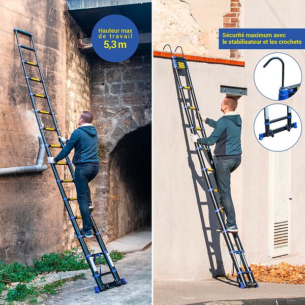 Echelle telescopique 4,4m TELESCOVA14+, Aluminium, Pliable, Extensible ...