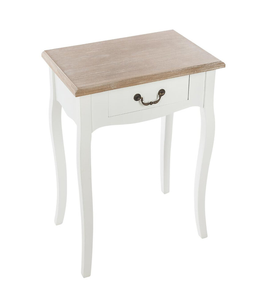 table d'appoint table de chevet  en bois naturel et blanc 1 tiroir  h 65 cm