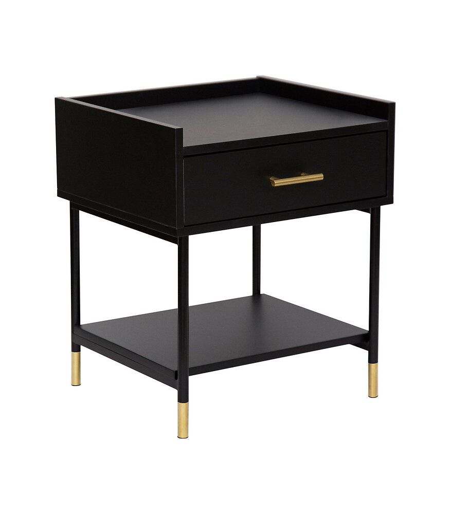 table d'appoint table de chevet 1 tiroir en bois noir et métal h 53 cm