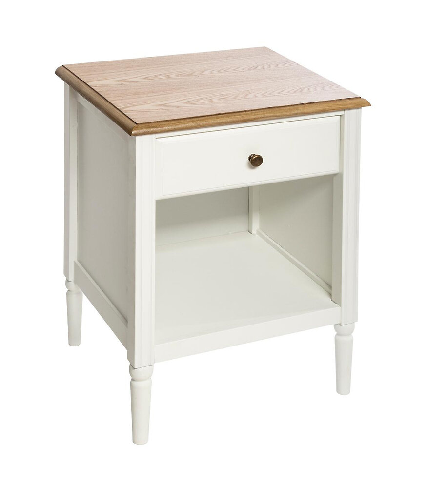 table d'appoint table de chevet 1 tiroir en bois blanc et naturel h 48 cm