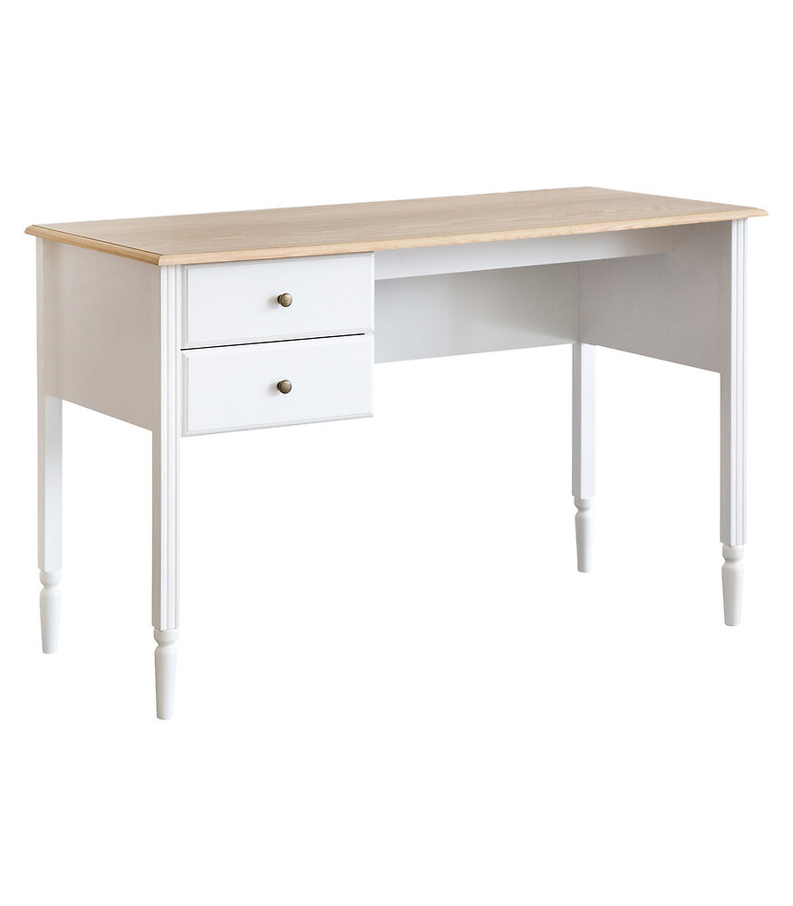 meuble bureau 2 tiroirs en bois blanc et naturel l 120 x h 77 cm