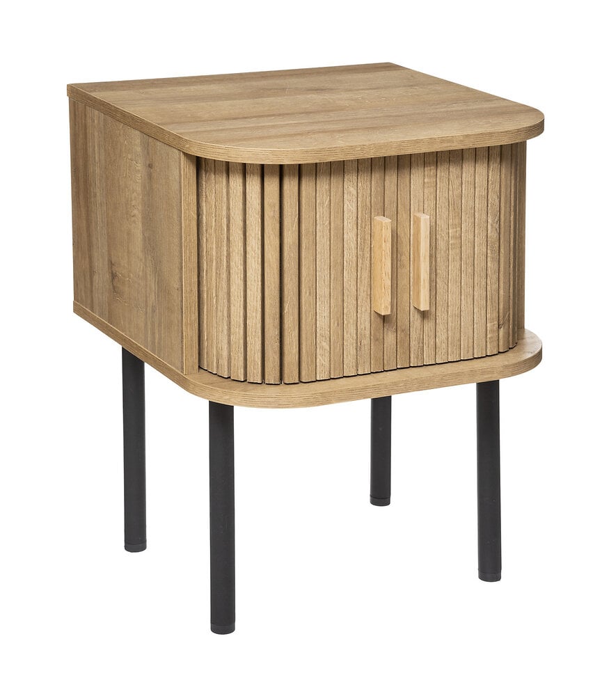 table d'appoint table de chevet 2 portes en bois et pieds en acier noir h 53 cm