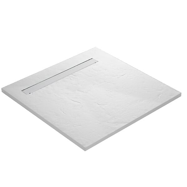 U-tile - Receveur de douche blanc 90 x 90 cm ultra léger en résine aspect ardoise - grille caniveau - large