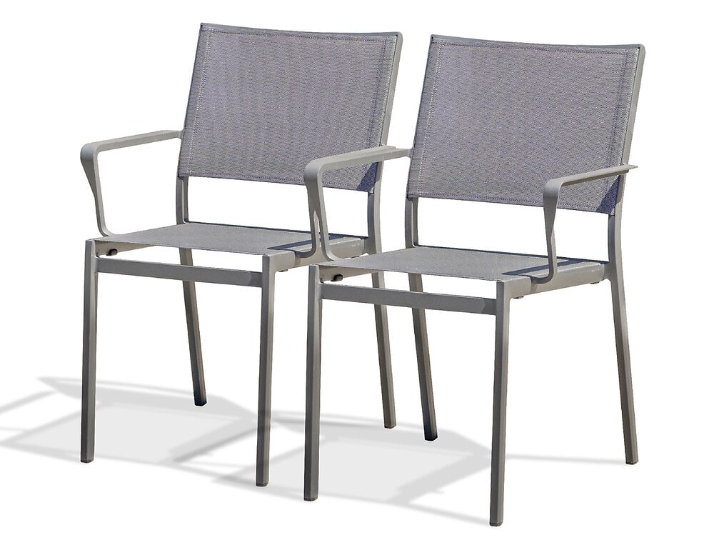 lot de 2 fauteuils de jardin en aluminium et toile plastifiée grise - stockholm