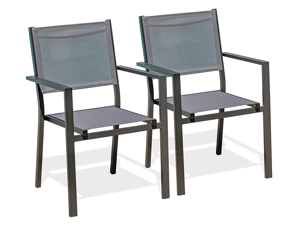 lot de 2 fauteuils de jardin en aluminium et toile plastifiée grise - tolede