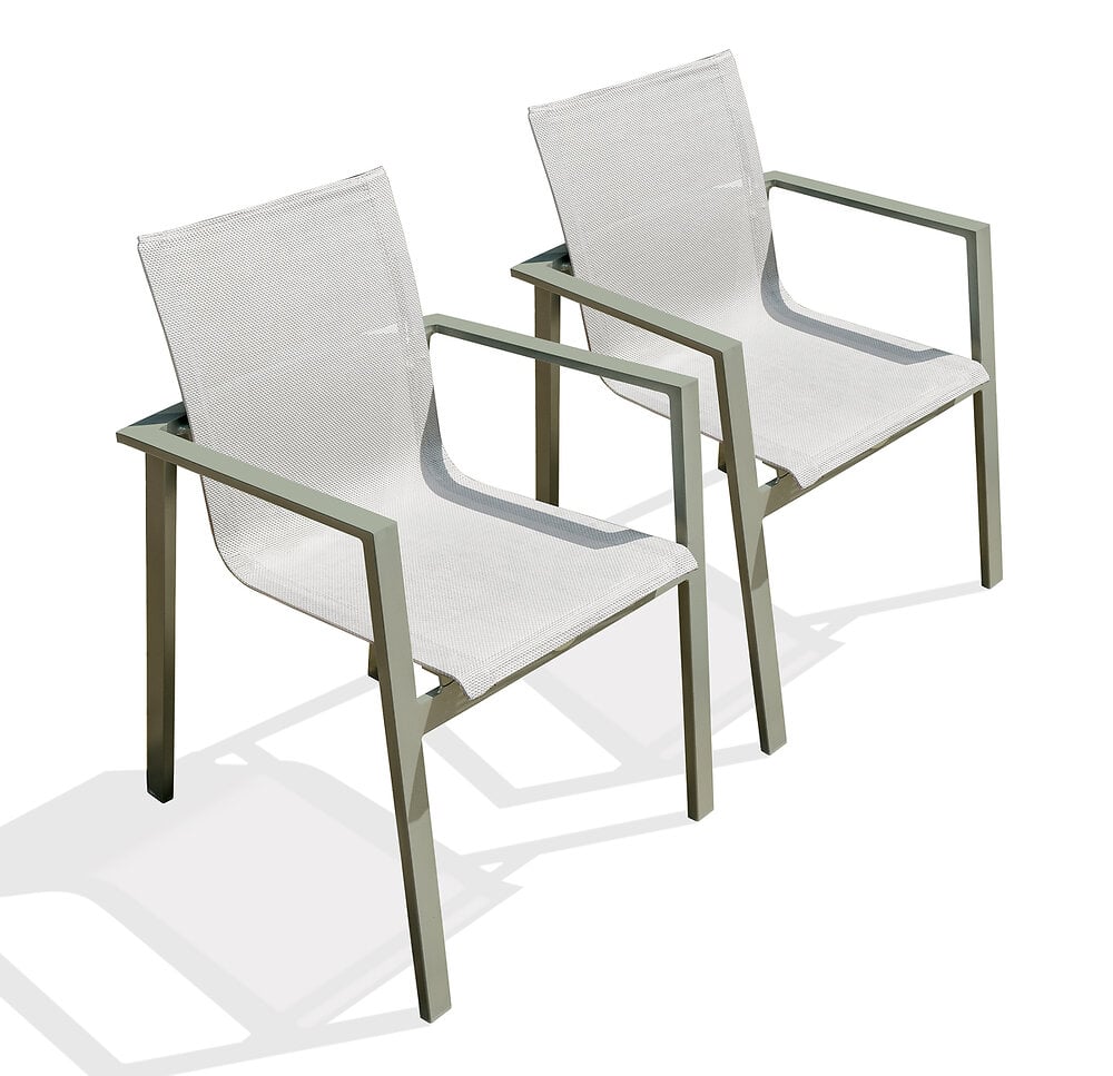 lot de 2 fauteuils de jardin empilables en alu kaki et toile grise - miami