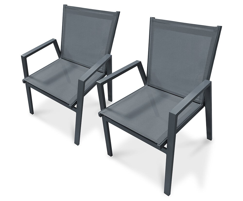 lot de 2 fauteuils de jardin empilables en aluminium gris anthracite - floride