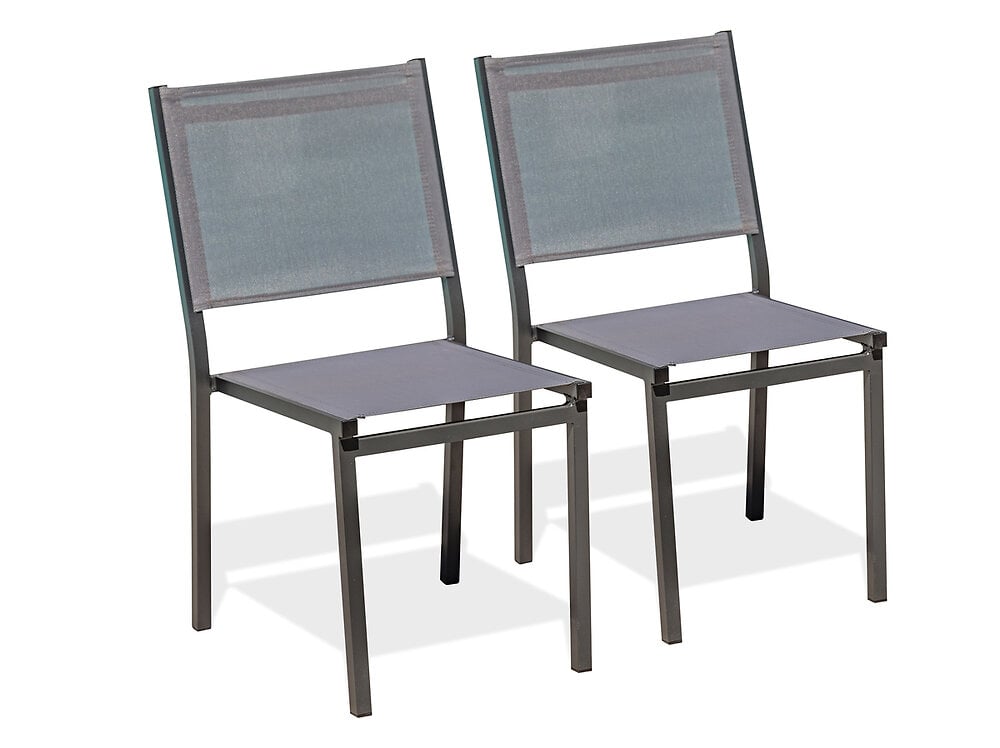 lot de 2 chaises de jardin en aluminium et toile plastifiée grise - tolede