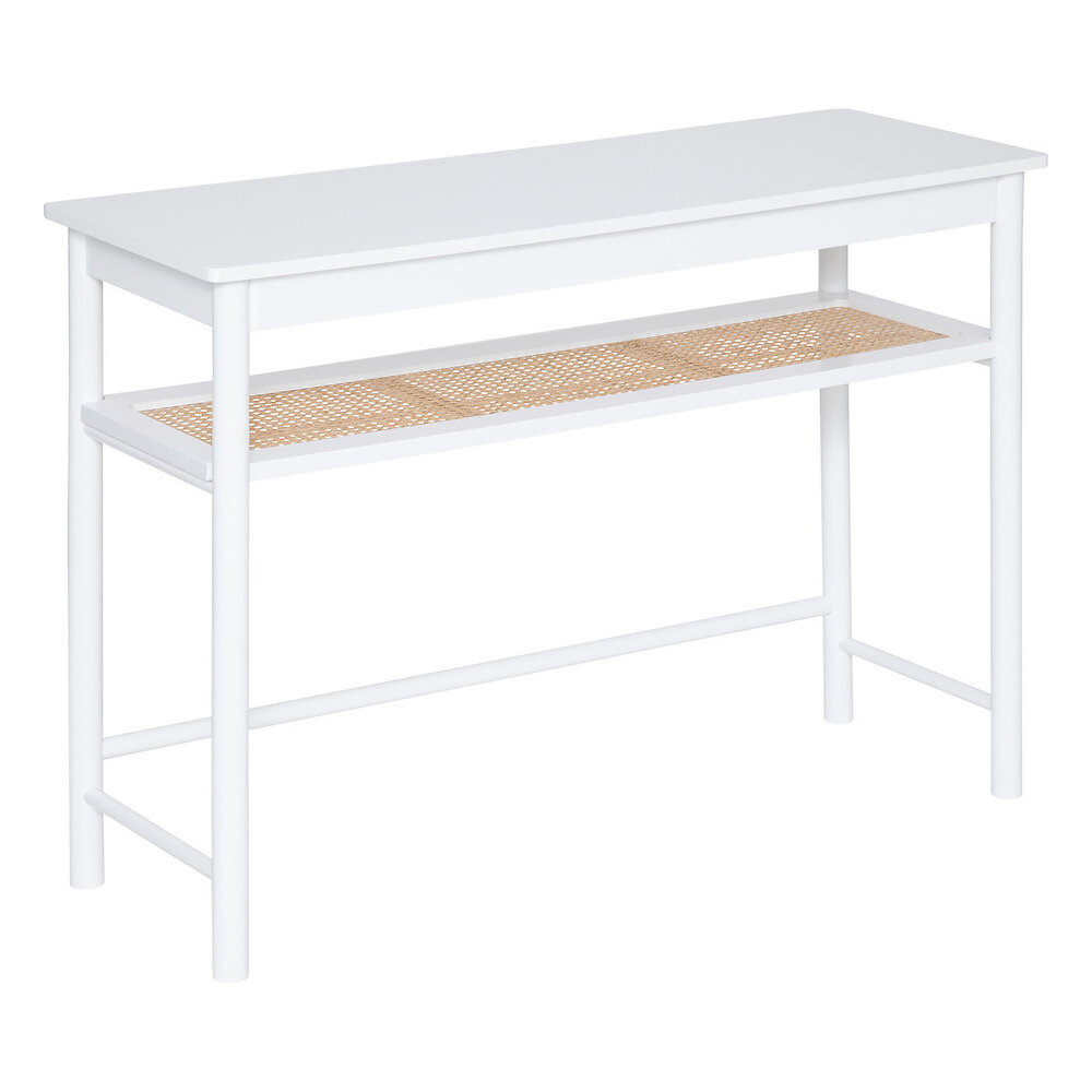 meuble console 2 niveaux en bois blanc et cannage en rotin h 80 cm