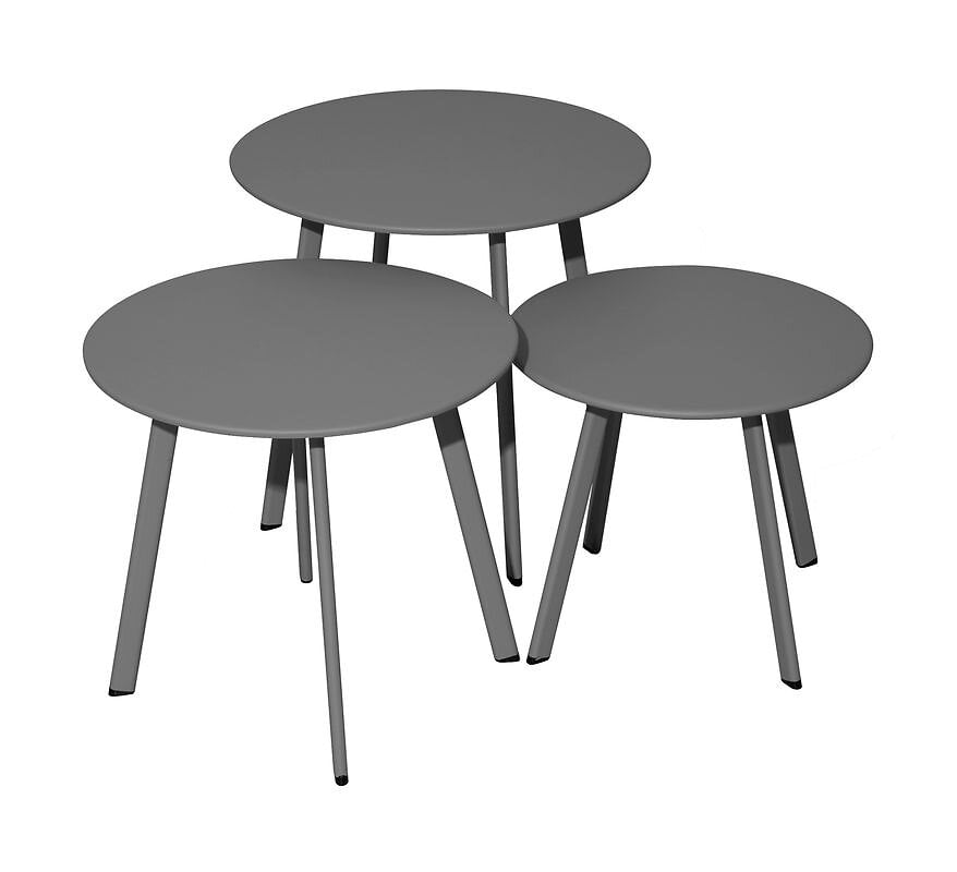 lot 3 tables basses massaï en acier - diamètre 40/45/50 cm - graphite