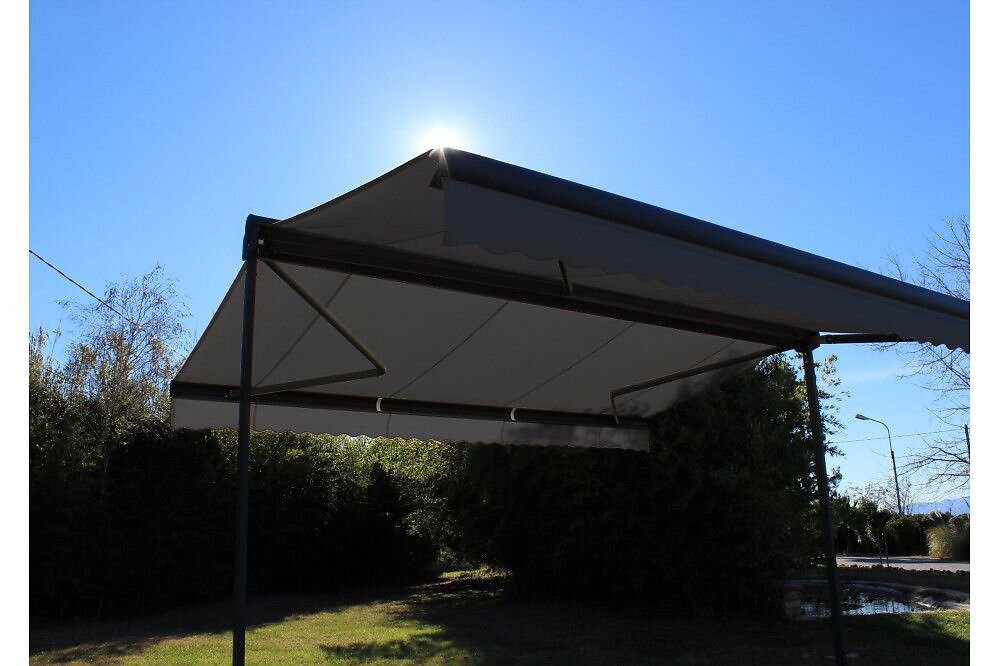 OMBRAZUR Store double pente GARDEN Gris Anthracite 5mx3mx2 Motoris&eacute; &agrave;&nbsp; t&eacute;l&eacute;commande - Toile Grise Anthracite 