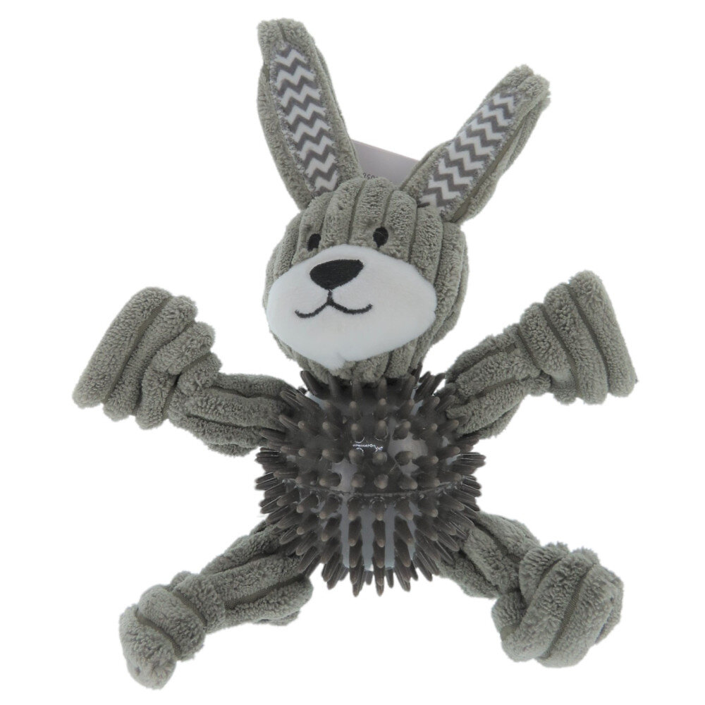 jouet lapin gommy gris, avec balle picots tpr, 25 cm, pour chien