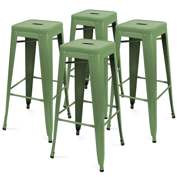 OVIALA - Lot de 4 tabourets de terrasse en métal mat vert cactus - large