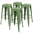 OVIALA - Lot de 4 tabourets de terrasse en métal mat vert cactus - vignette