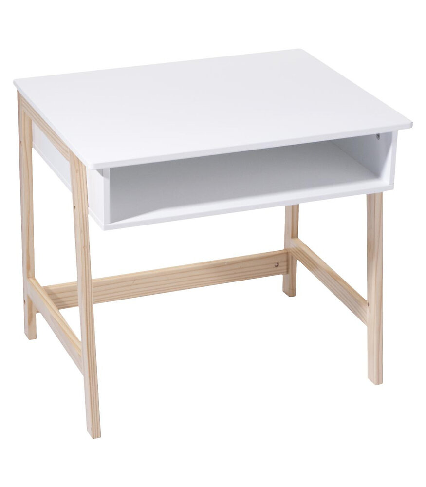 bureau enfant maternelle en bois blanc et naturel h 52 cm