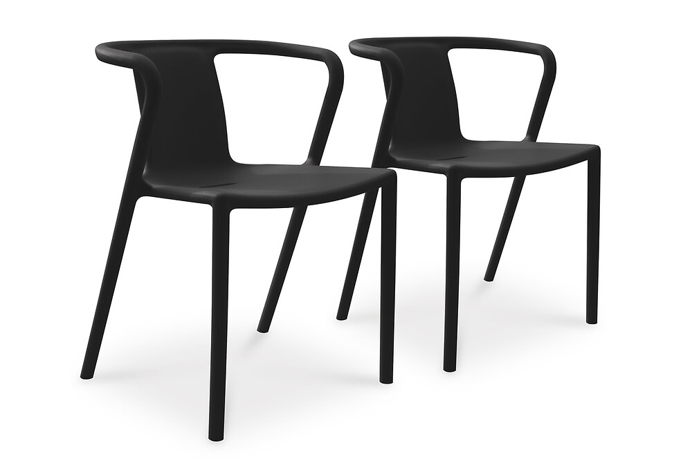 lot de 2 fauteuils de jardin empilables en polypropylène noir - diego